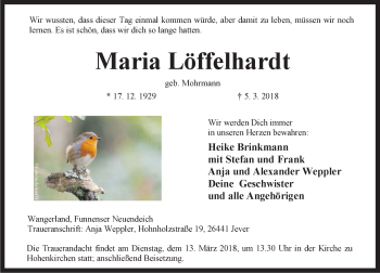 Traueranzeige von Maria Löffelhardt von Rhein-Zeitung