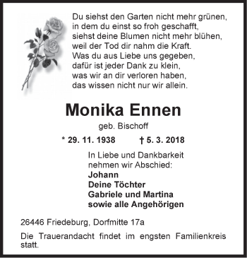 Traueranzeige von Monika Ennen von Rhein-Zeitung