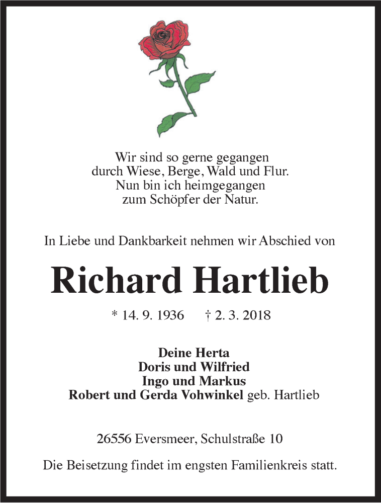  Traueranzeige für Richard Hartlieb vom 03.03.2018 aus Rhein-Zeitung