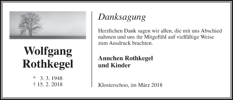  Traueranzeige für Wolfgang Rothkegel vom 24.03.2018 aus Rhein-Zeitung