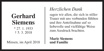 Traueranzeige von Gerhard Siemens von Rhein-Zeitung