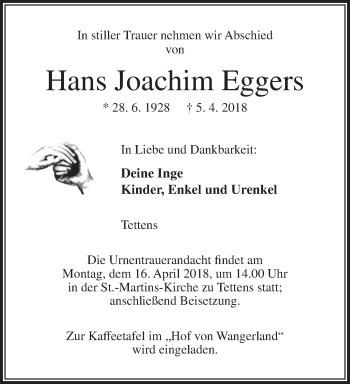 Traueranzeigen Von Hans Joachim Eggers | Nordwest-trauer.de