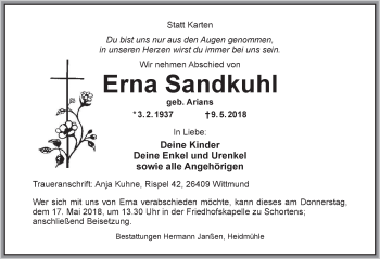 Traueranzeige von Erna Sandkuh von Rhein-Zeitung