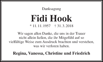 Traueranzeige von Fidi Hook von Rhein-Zeitung