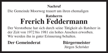 Traueranzeige von Frerich Feddermann von Rhein-Zeitung