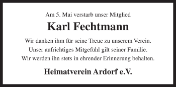 Traueranzeige von Karl Fechtmann von Rhein-Zeitung
