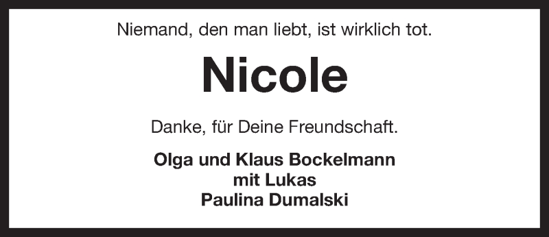  Traueranzeige für Nicole Adamitz vom 19.05.2018 aus Wilhelmshavener Zeitung