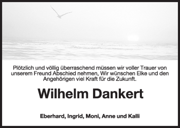 Traueranzeige von Wilhelm Dankert von Wilhelmshavener Zeitung