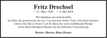 Traueranzeige von Fritz Drechsel von Rhein-Zeitung