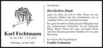 Traueranzeige von Karl Fechtmann von Rhein-Zeitung