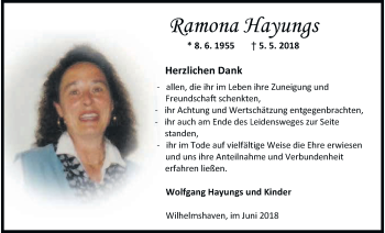 Traueranzeige von Ramona Hayungs von Wilhelmshavener Zeitung