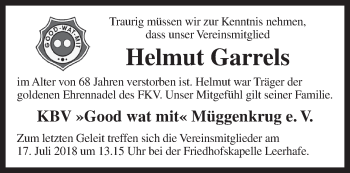 Traueranzeige von Helmut Garrels von Rhein-Zeitung