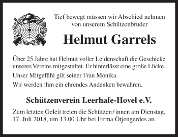 Traueranzeige von Helmut Garrels von Anzeiger für Harlingerland