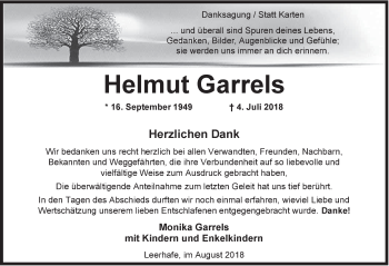 Traueranzeige von Helmut Garrels von Rhein-Zeitung