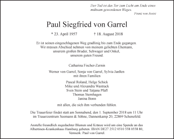 Traueranzeige von Paul Siegfried von Garrel von Rhein-Zeitung