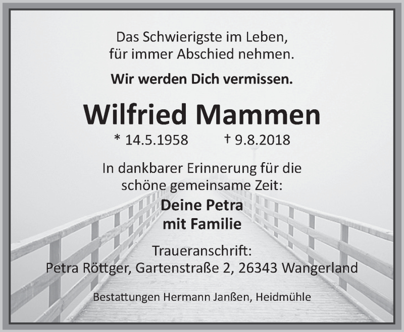  Traueranzeige für Wilfried Mammen vom 15.08.2018 aus Rhein-Zeitung