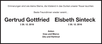 Traueranzeige von Gertrud Gottfried und Elsbeth Sinteck von Wilhelmshavener Zeitung