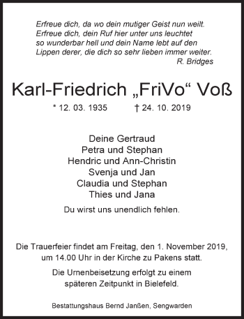 Traueranzeige von Karl-Friedrich Voß von Rhein-Zeitung