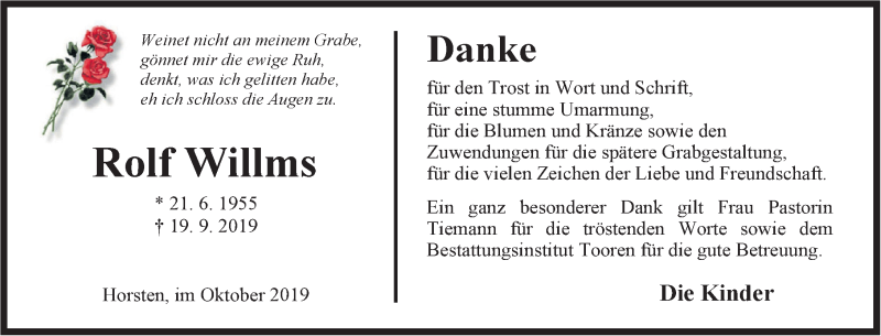  Traueranzeige für Rolf Willms vom 19.10.2019 aus Rhein-Zeitung