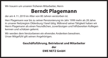 Traueranzeige von Berndt Plagemann von Rhein-Zeitung