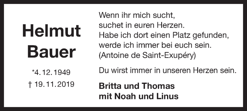  Traueranzeige für Helmut Bauer vom 23.11.2019 aus Rhein-Zeitung