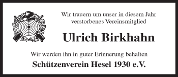 Traueranzeige von Urlrich Birkhahn von Rhein-Zeitung