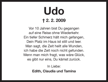 Traueranzeige von Udo Diers von Wilhelmshavener Zeitung