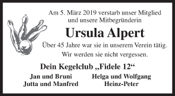 Traueranzeige von Ursula Alpert von Rhein-Zeitung