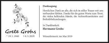 Traueranzeige von Grete Grohs von Rhein-Zeitung