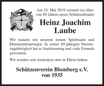 Traueranzeige von Heinz Joachim Laube von Rhein-Zeitung