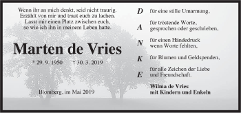 Traueranzeige von Marten de Vries von Rhein-Zeitung