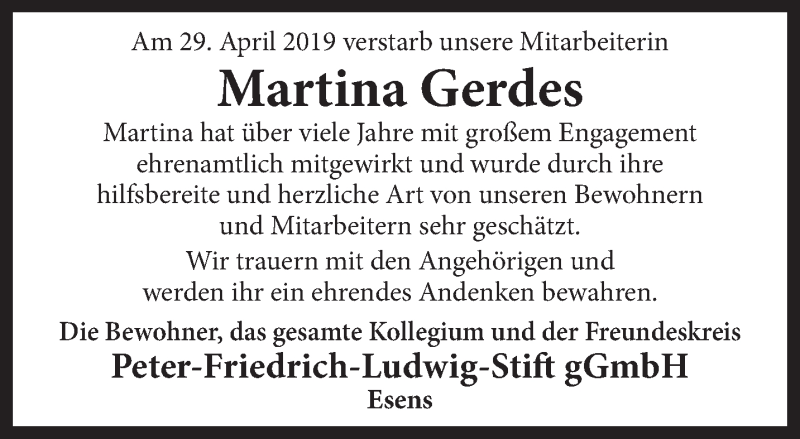  Traueranzeige für Martina Gerdes vom 03.05.2019 aus Rhein-Zeitung