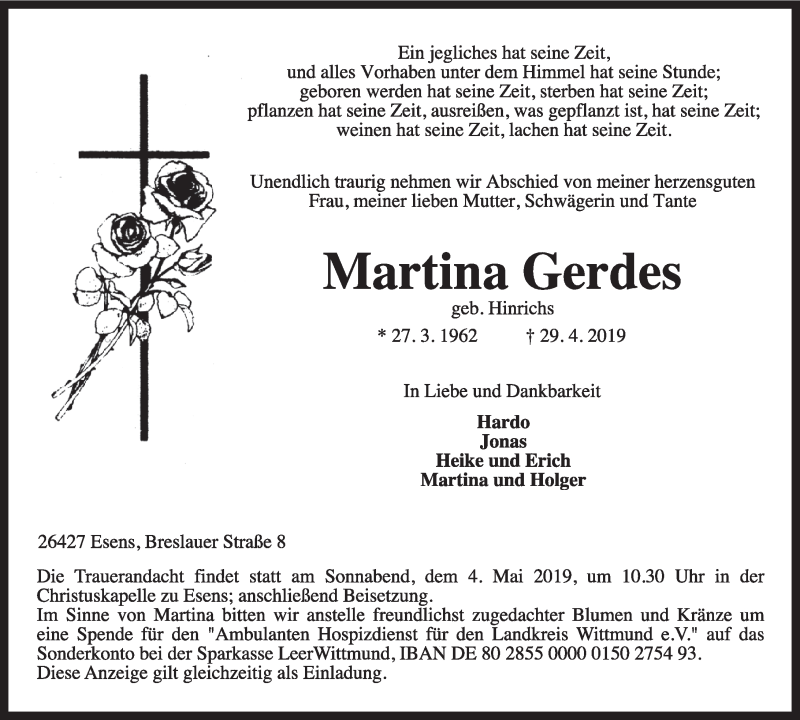  Traueranzeige für Martina Gerdes vom 02.05.2019 aus Rhein-Zeitung