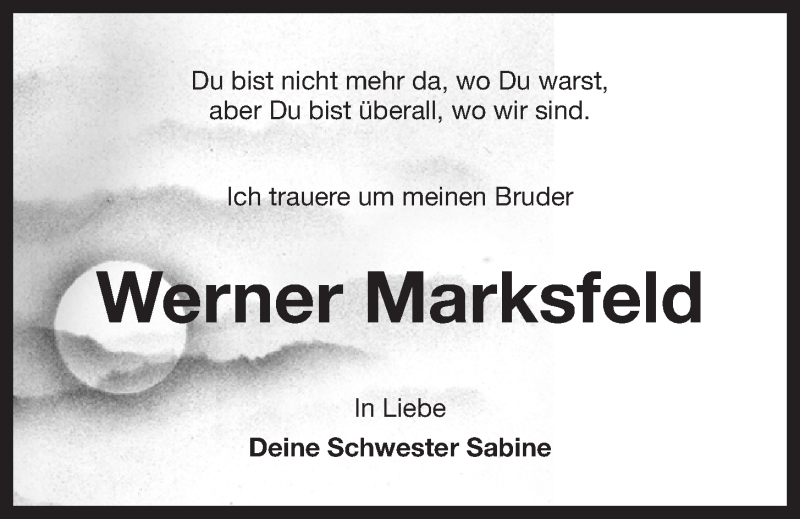  Traueranzeige für Werner Marksfeld vom 22.05.2019 aus Wilhelmshavener Zeitung