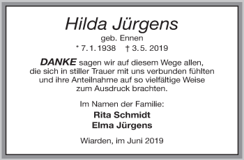 Traueranzeige von Hilda Jürgens von Rhein-Zeitung
