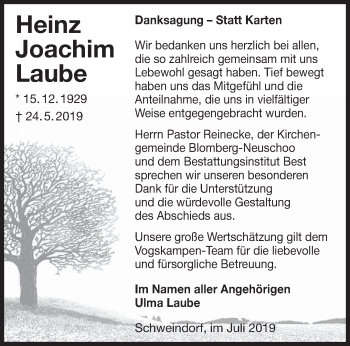 Traueranzeige von Heinz Joachim Laube von Rhein-Zeitung