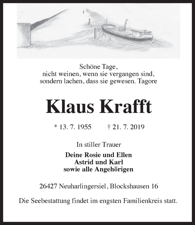  Traueranzeige für Klaus Krafft vom 23.07.2019 aus Rhein-Zeitung