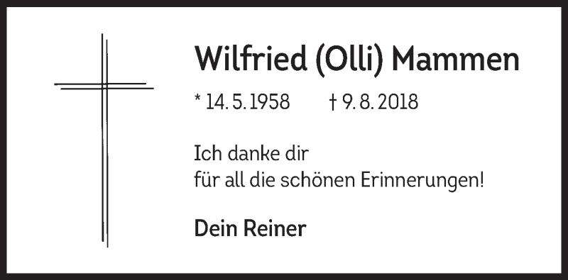  Traueranzeige für Wilfried Mammen vom 09.08.2019 aus Rhein-Zeitung