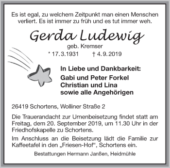 Traueranzeige von Gerda Ludewig von Rhein-Zeitung