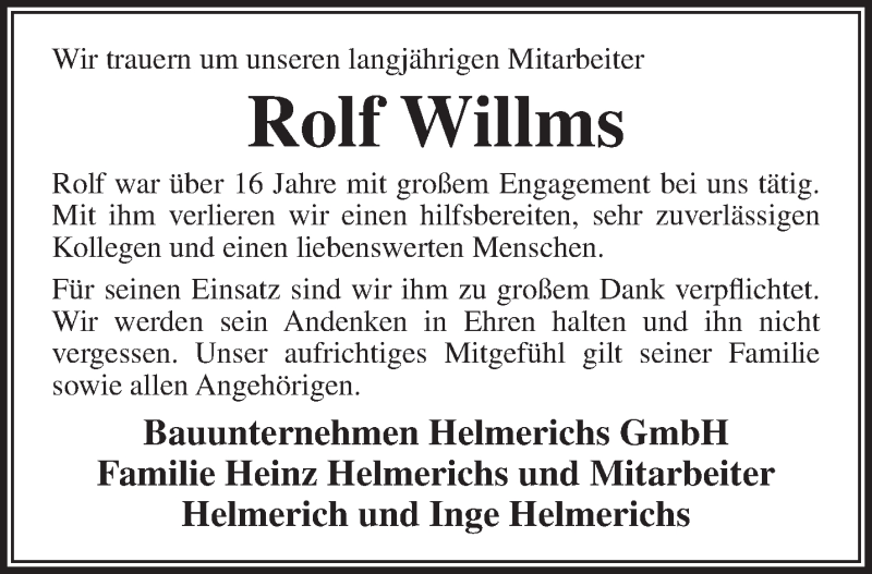  Traueranzeige für Rolf Willms vom 24.09.2019 aus Rhein-Zeitung