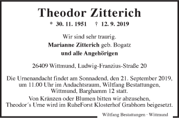 Traueranzeige von Theodor Zitterich von Rhein-Zeitung
