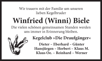 Traueranzeige von Winfried Winni Biele von Rhein-Zeitung