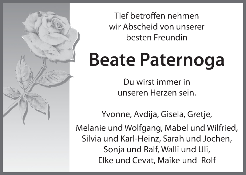  Traueranzeige für Beate Paternoga vom 22.10.2020 aus Anzeiger für Harlingerland