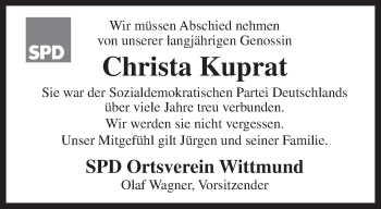 Traueranzeige von Christa Kuprat von Anzeiger für Harlingerland