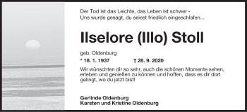 Traueranzeige von Ilselore Stoll von Wilhelmshavener Zeitung
