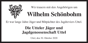 Traueranzeige von Wilhelm Schönbohm von Anzeiger für Harlingerland