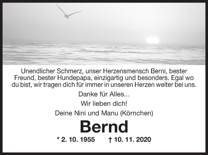  Traueranzeige für Bernd Kirchner vom 25.11.2020 aus Wilhelmshavener Zeitung