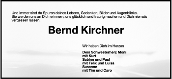 Traueranzeige von Bernd Kirchner von Wilhelmshavener Zeitung