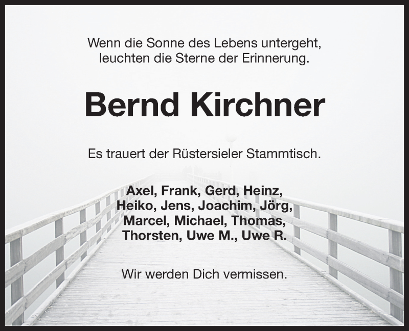  Traueranzeige für Bernd Kirchner vom 14.11.2020 aus Wilhelmshavener Zeitung