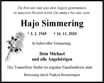 Traueranzeige von Hajo Simmering von Wilhelmshavener Zeitung